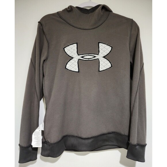 Under Armour Mens ColdGear Pullover Hoodie Sweatshirt Grayish Brown Logo Size S - Picture 4 of 9